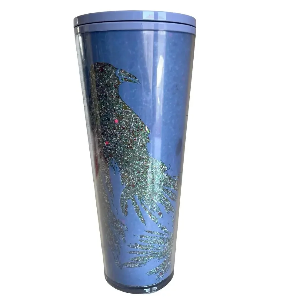Starbuck 2022 Glitter Raven Halloween Lilac Purple Venti 24 Oz Cold Cup Tumbler